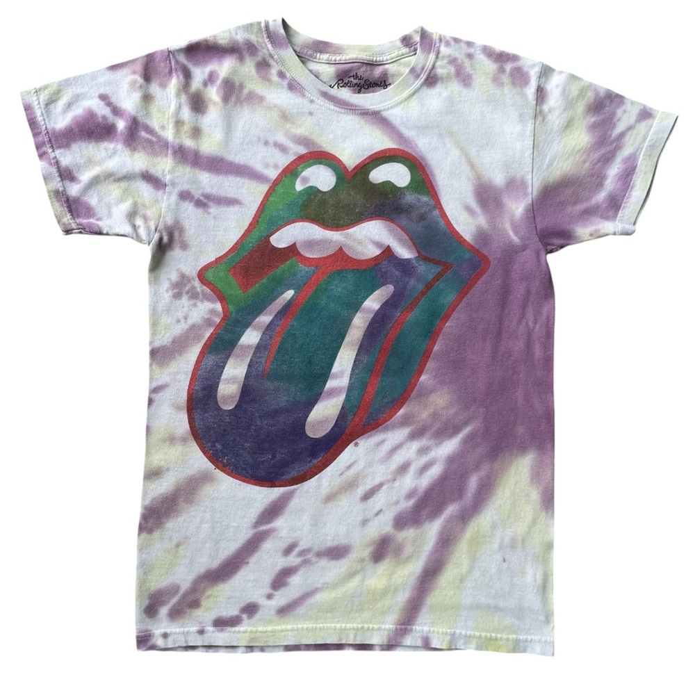 the Rolling Stones Purple and Green Tie-Dye Short Sleeve Tee
